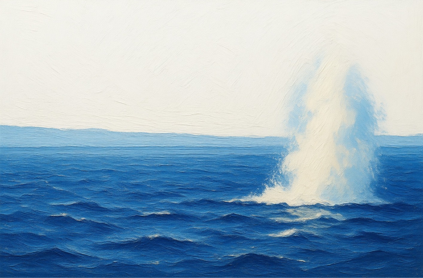 A whale's blow rising from a deep blue ocean
